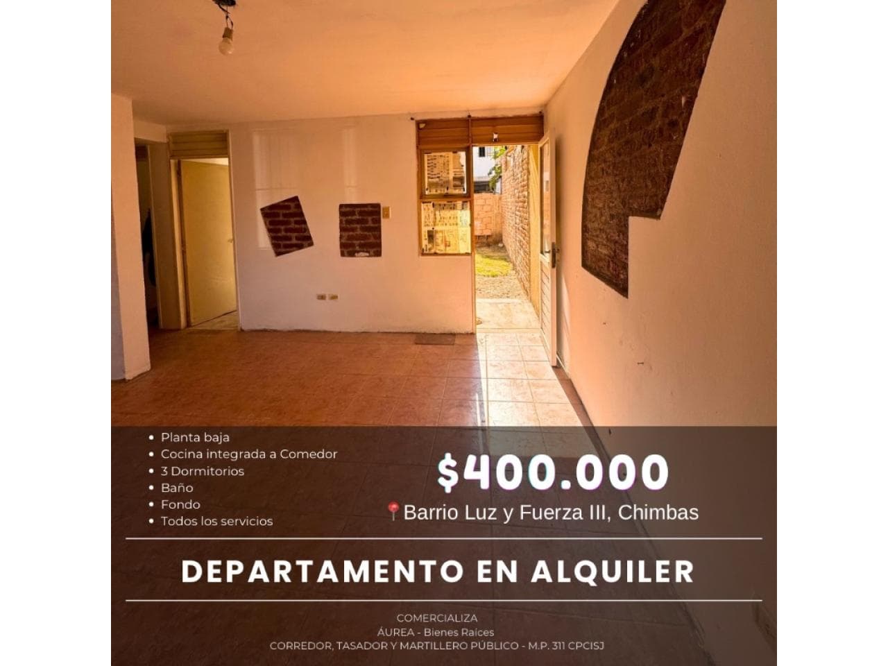 Departamento En Alquiler  Planta Baja | 3 Dormitorios + Patio | Barrio Luz Y Fuerza Iii, Chimbas
