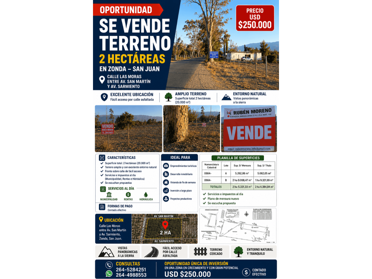 Oportunidad De Venta Terreno De 2 Ha., Ubicado En Calle Las Moras Entre Av. San Martin Y Av. Sarmiento - Zonda