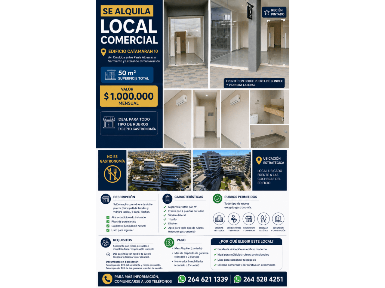 Alquiler Local Comercial De 50 M2, Ubicado En Edificio Catamaran 10, Con Vista A Las Cocheras