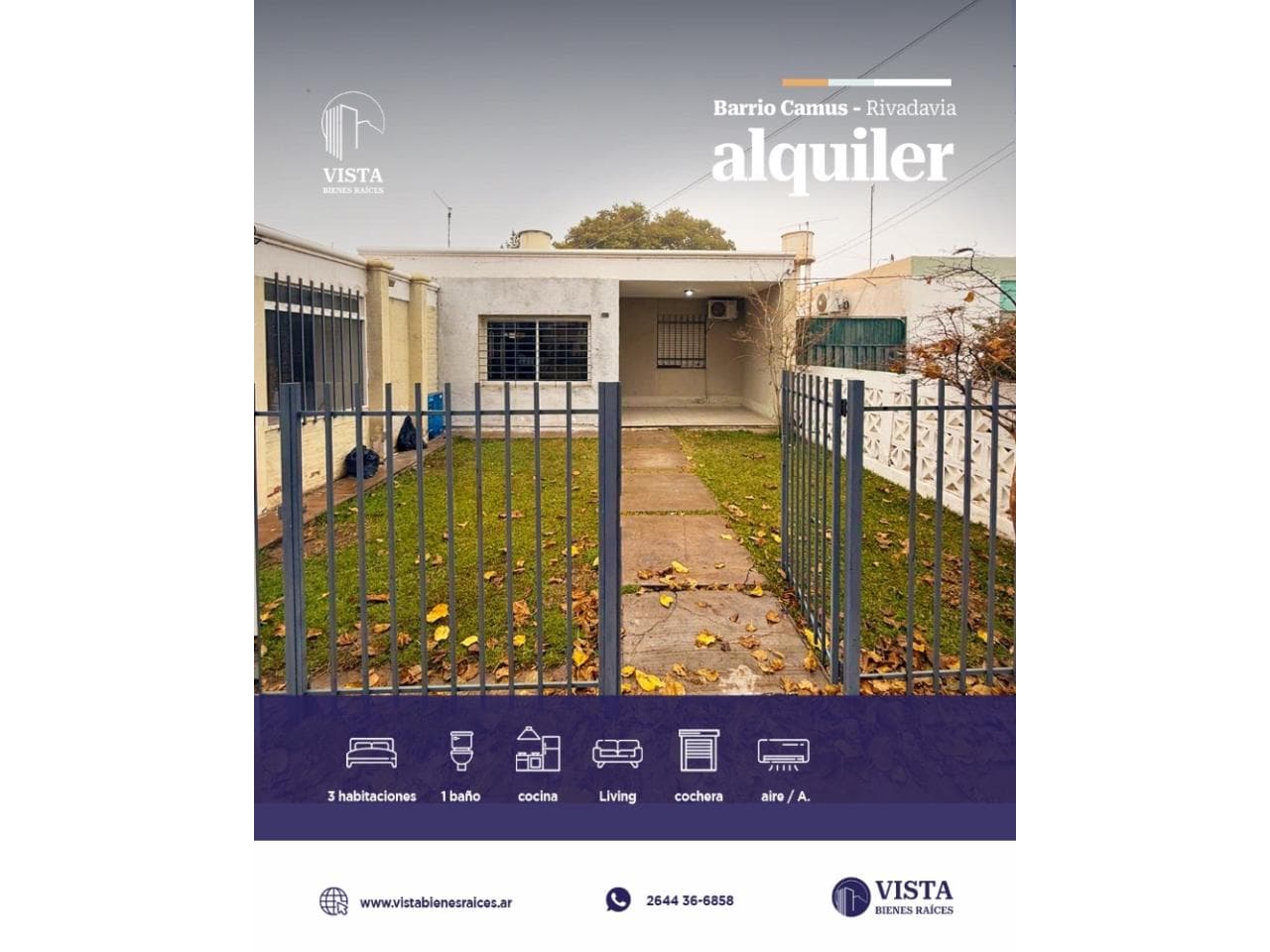 Casa En Alquiler Barrio Camus 3 Dormitorios 1 Baño