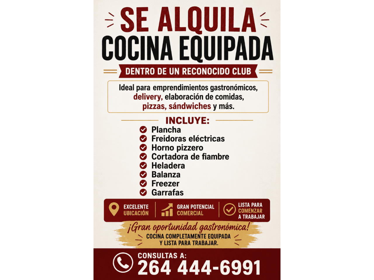 Alquilo Cocina Equipada De Un Reconocido Club, Lista Para Empezar A Trabajar Ya