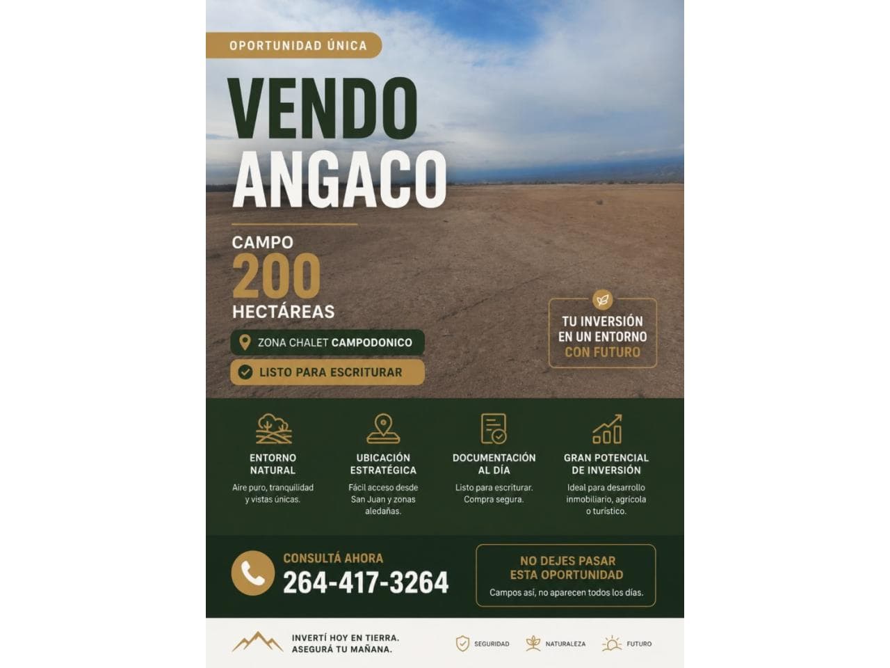 Venta. Angaco Campo De 200 Hectáreas