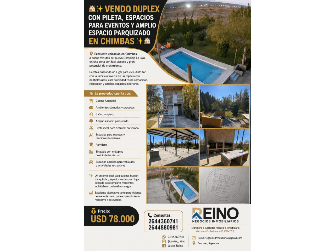 🏡✨ Vendo Duplex Con Pileta, Espacios Para Eventos Y Amplio Espacio Parquizado En Chimbas ✨🏡
