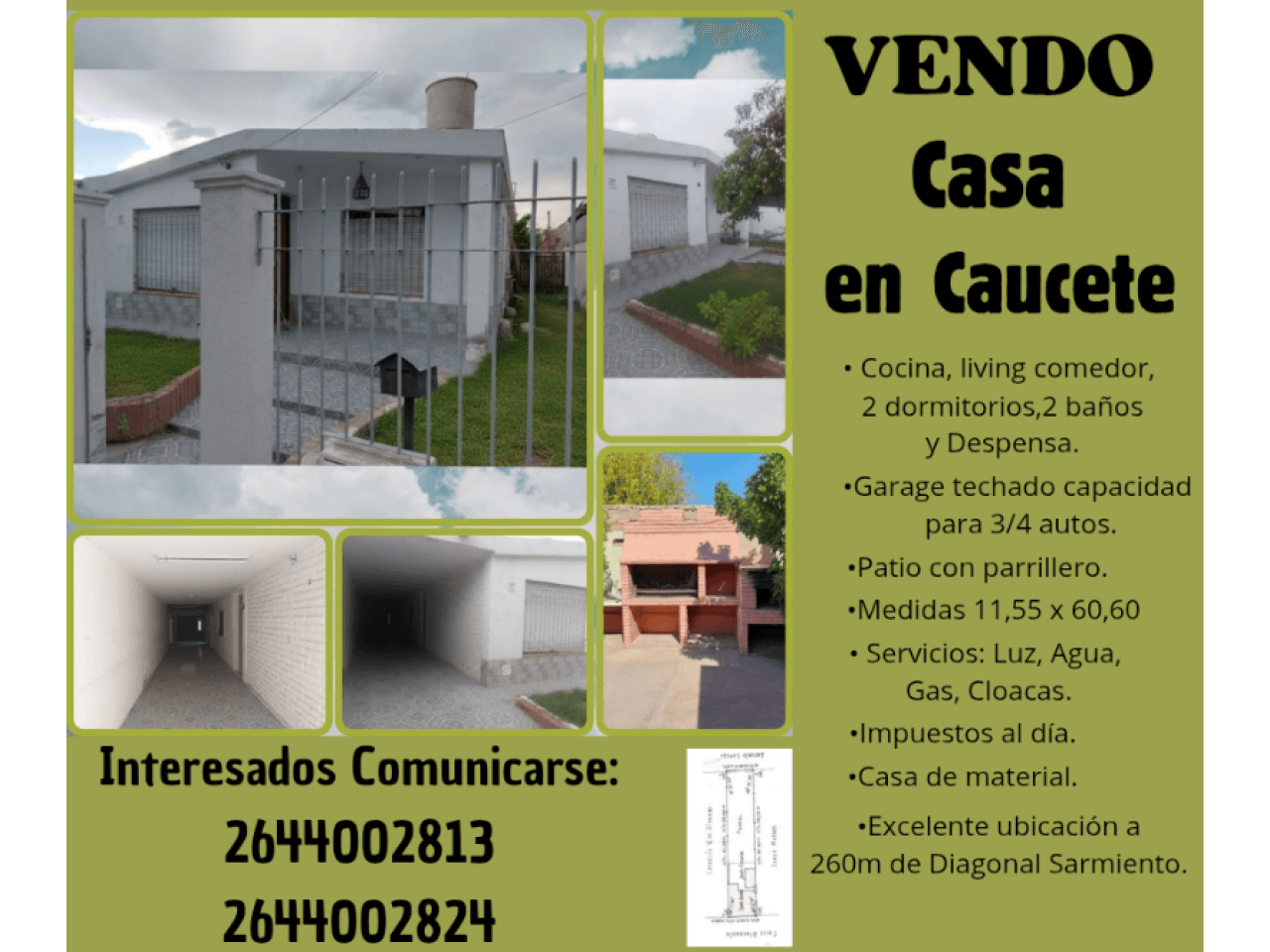 Venta. Casa, 2 Dormitorios. Material. Excelente Ubicación A 260m De Diagonal Sarmiento. Caucete