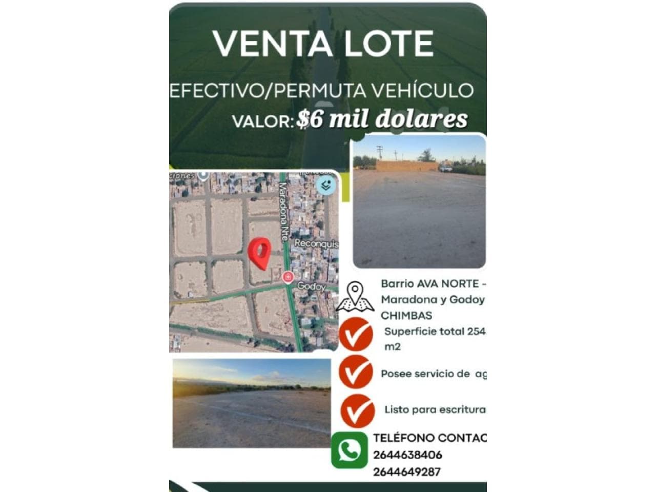Venta. Lote Listo Para Escriturar. Chimbas
