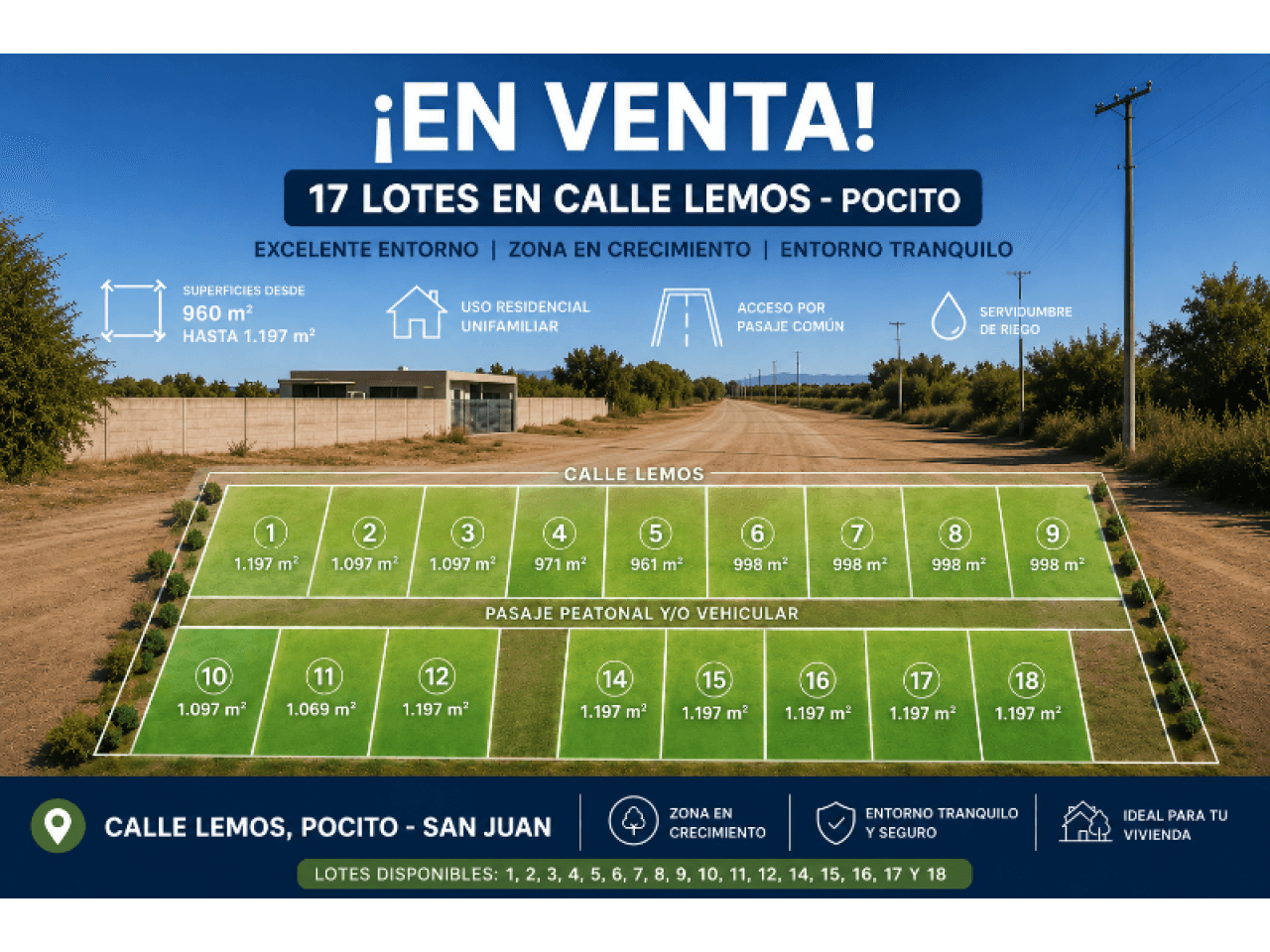 Venta Financio Lotes Calle Lemos Entre 10 Y 11. Pocito