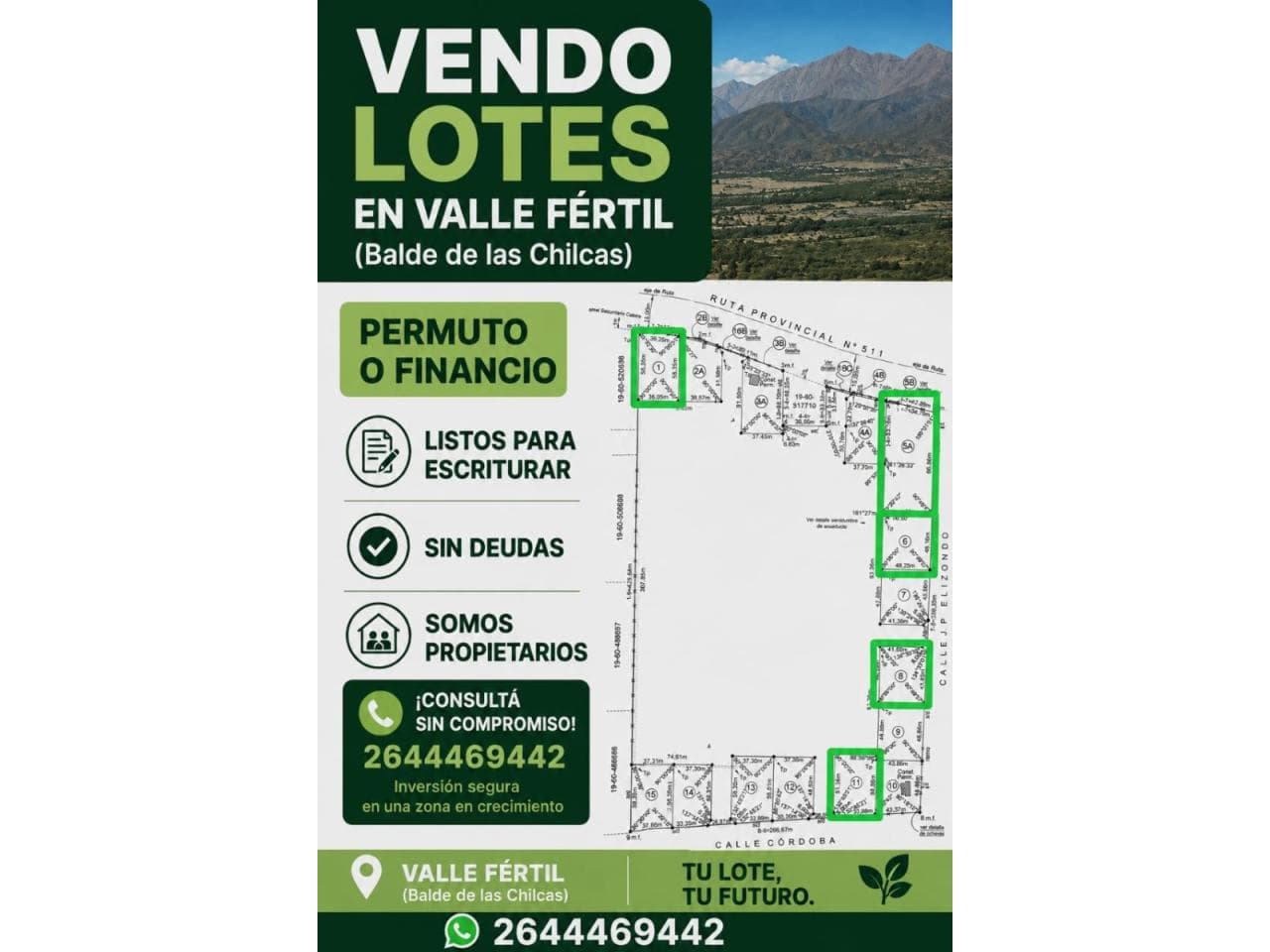 Venta - Permuto - Financio Lotes En Valle Fértil (balde De Las Chilcas)