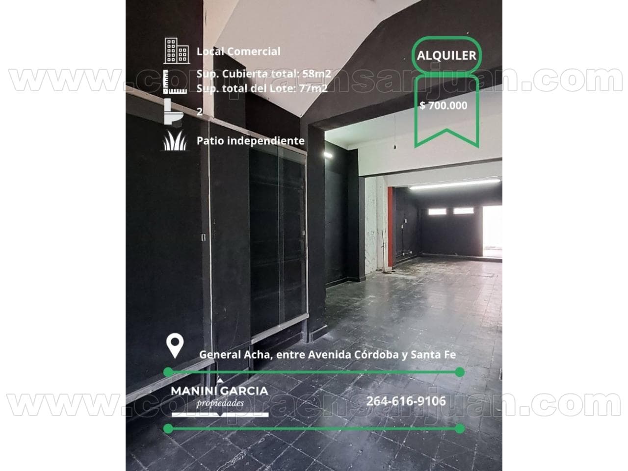 Alquiler. Local Comercial - 77m2 Totales - 2 Baños - Sobre General Acha. Capital