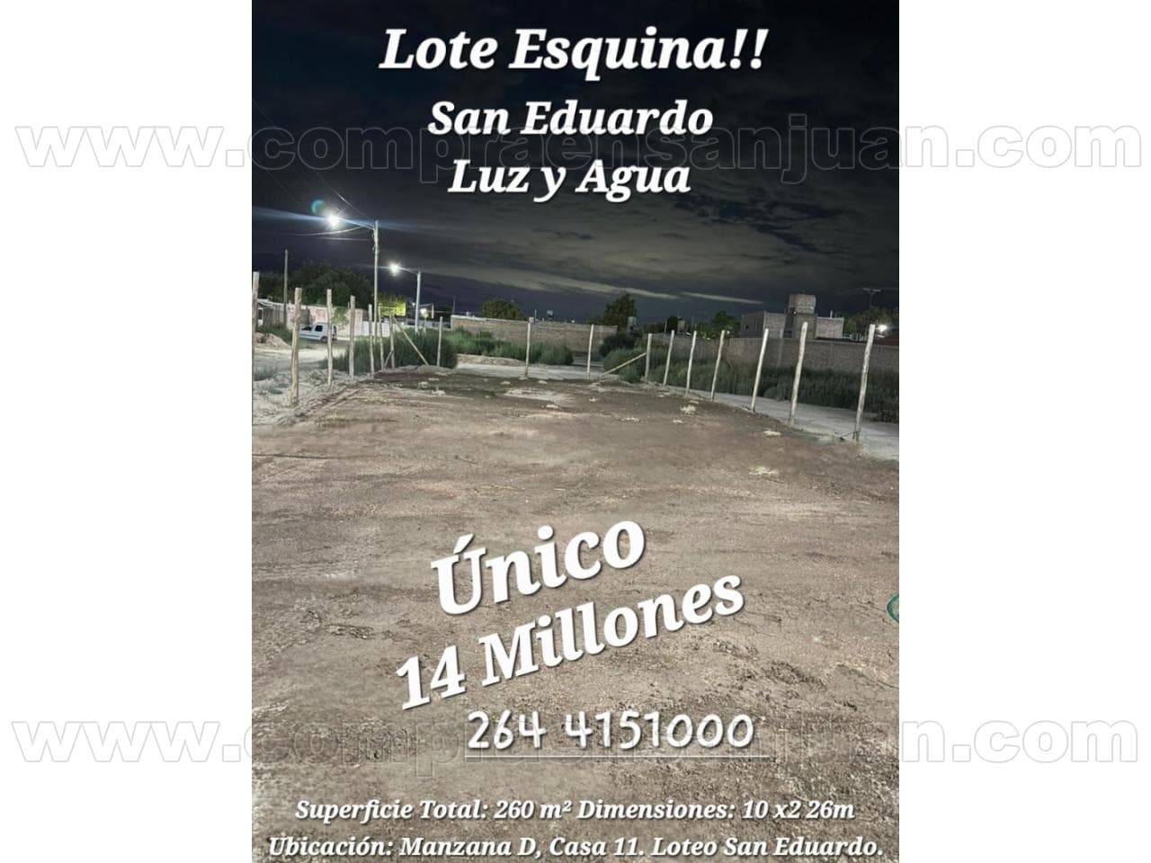 Venta. Lote Esquina Loteo San Eduardo En Caucete