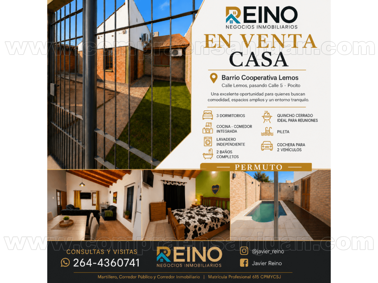 🏡 En Venta / Permuto | Casa En Barrio Cooperativa Lemos  Pocito
